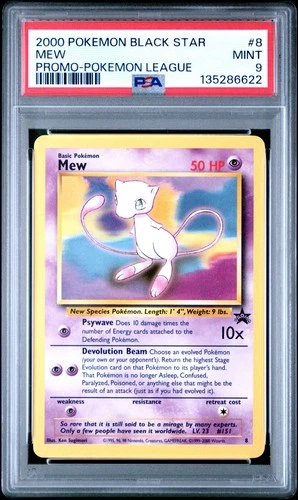 2000 POKEMON MEW #8 POKEMON LEAGUE BLACK STAR PROMO PSA 9 A