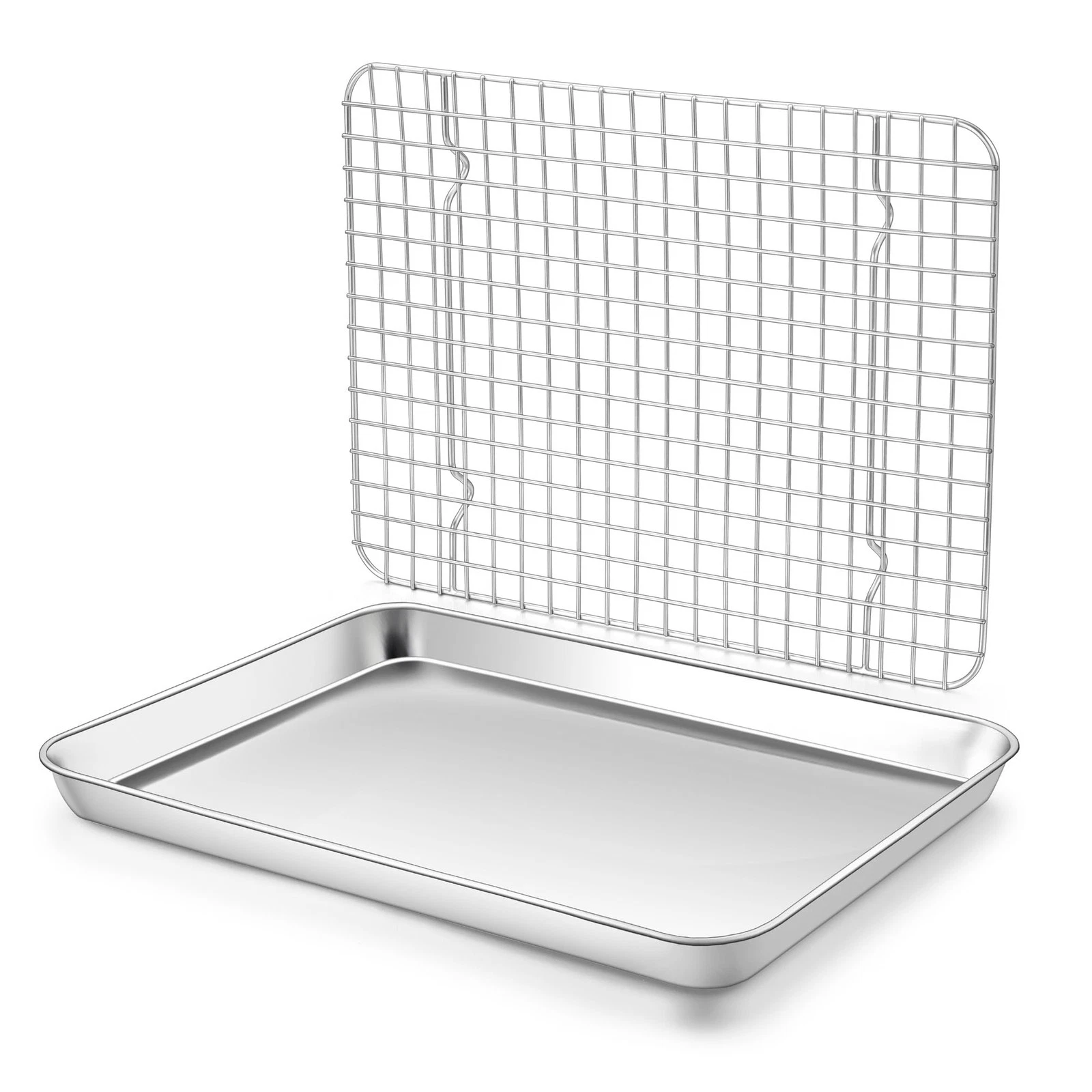 Baking Sheet with Wire Rack Set (1 Pan+1 Rack), 12" x 10" Stainless Steel Qua...