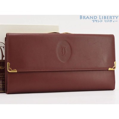 Cartier Must de Tri-fold Wallet Purse Bordeaux Calf Leather L3000002 Used LIBR-0