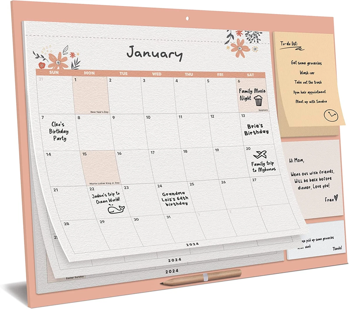 Family Wall Calendar 2023-2024 - Floral, Large Magnetic Monthly Calendar  for Fri