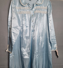 Shadowline Gown Blue Full Length Nightgown Rose Lace VTG NOS Size M Satin