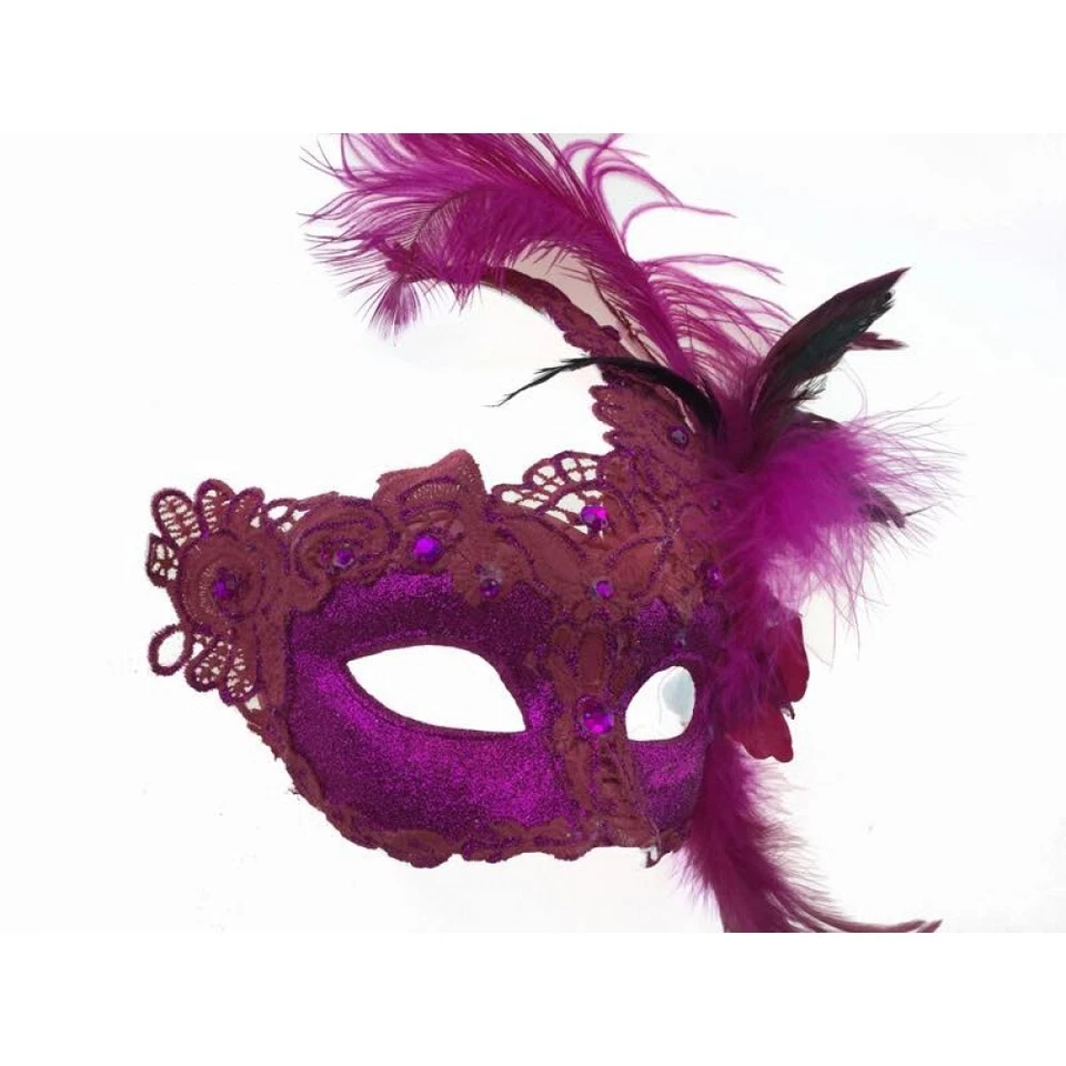HOT PINK Feather Swan Women Masquerade Mask Mardi Gras Party Resin Mask  - Image 3 of 3