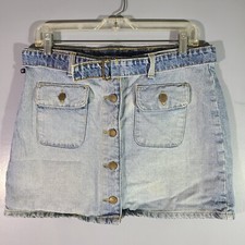 Vtg Ralph Lauren Polo Denim Mini Skirt Women's Sz 10 Pockets Belted