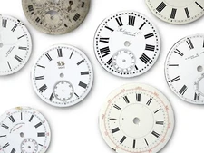 (B) Lot of 8 Pocket Watch Porcelain/Enamel + Metal Dial for Projects/Parts 