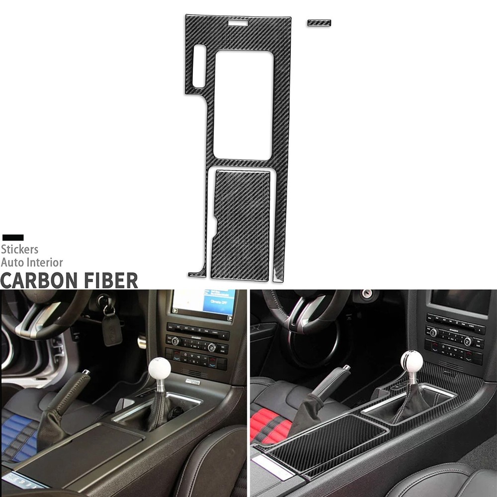 Real Carbon Fiber Console Water Cup Holder Panel Cover For Ford Mustang 2009-14