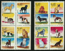 OMAN MINT Never Hinged SET of 8 Cats and Dogs in 2 se-tenant blocks of Four