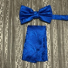 New Men Royal Blue BUTTERFLY Bow tie And Pocket Square Handkerchief Set Wedding