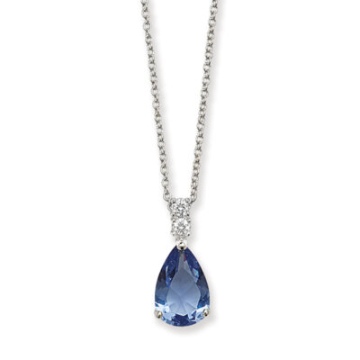 Drop Sterling Silver Sapphire Pendant Hallmarked British Made All Chain Lengths
