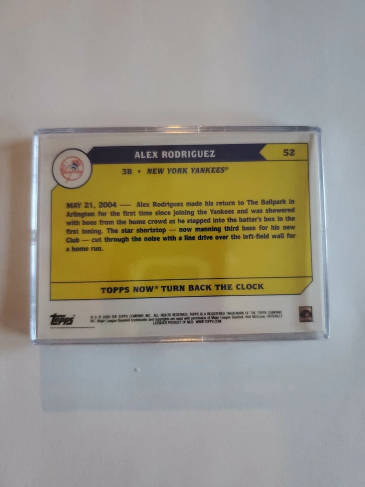 2020 TOPPS NOW TURN BACK THE CLOCK CARD NEW YORK YANKEES ALEX RODRIGUEZ #52 - Image 2 of 2