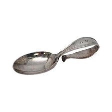 Tiffany  Co Sterling Silver Curved Handle Loop Baby Spoon with Mono 16853
