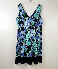 CHAPS SIZE 16 WOMEN'S FLORAL PRINT SLEEVELESS V-NECK FIT & FLARE DRESS