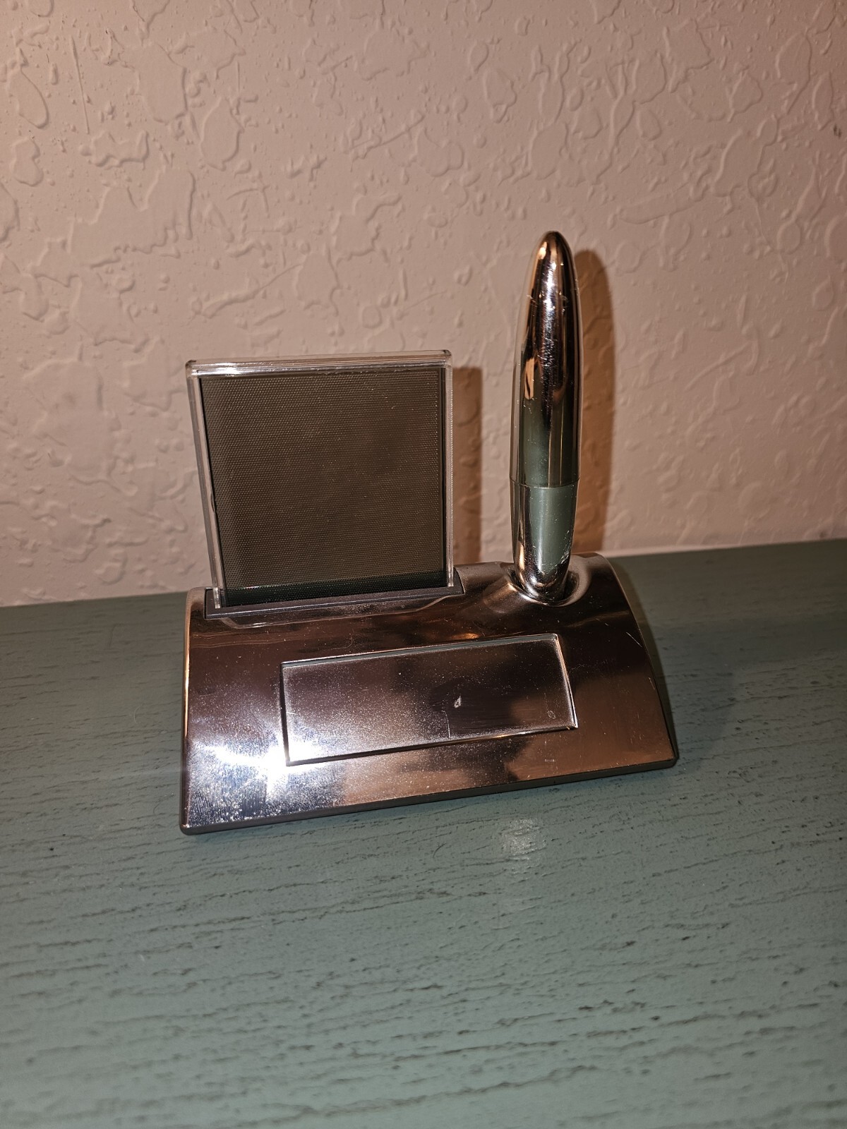 Retro Space-Age Desk Clock & Pen Set In Chrome-Very Good