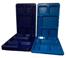 Vintage Lunch Divided Food Trays Lot Of 9, Hard Plastic Blue, School Church Camp