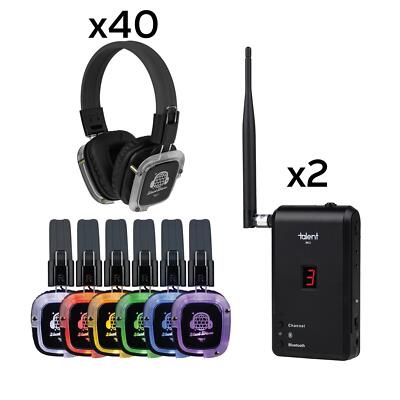 Talent Silent Disco Prism Color Changing Headphone 40 Pack with 2 Portable Trans
