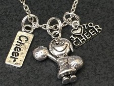 Cheerleader Love to Cheer Girl Charm Tibetan Silver 18" Necklace BIN