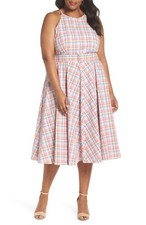 Eliza J Check Halter Midi Fit & Flare Dress (Plus Size) (size 16W)*