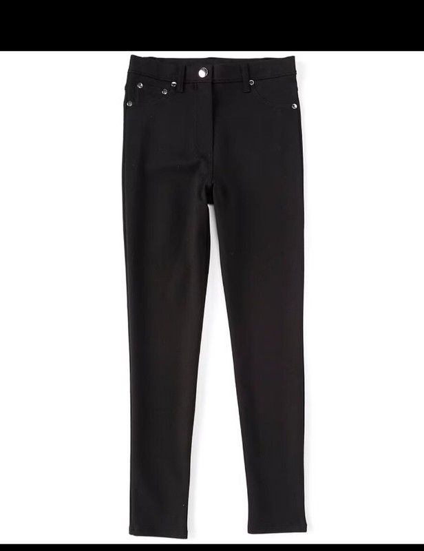 Ally B Girls Ponte Pants Full Length Front Button All Black Large