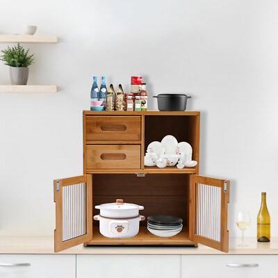 #ad 18.9in Tall Kitchen Pantry Sideboard Bamboo Kitchen Storage Cabinet with Drawer $81.97