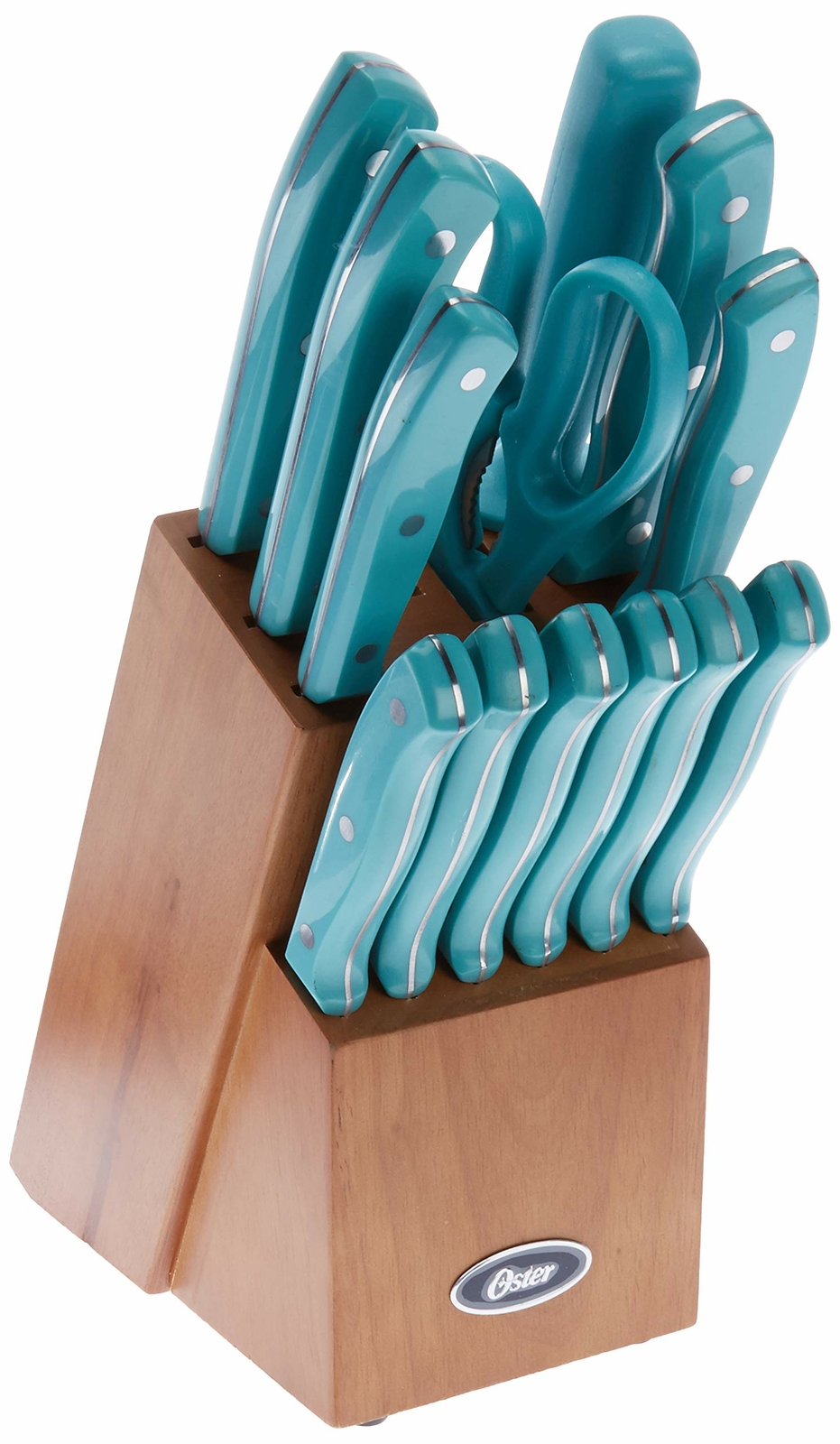 Knife Block Set Teal, Kitchen Knife Set with Block, 14 Pieces Stainless Steel-image