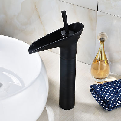 Oil Rubbed Bronze Waterfall Spout Bathroom Sink Vessel Faucet Basin Mixer Tap 