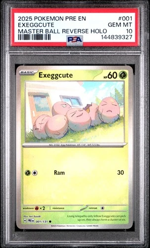 2025 POKEMON PRISMATIC EVOLUTIONS MASTER BALL REVERSE HOLO #001 EXEGGCUTE PSA 10