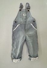 OshKosh B gosh Denim Overalls Girls 24 M Striped Floral Pockets Floral Cuff Bibs