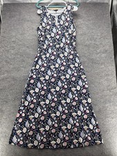 Talbots Dress Womens M Blue Fit & Flare Sundress Floral Round Neck Long