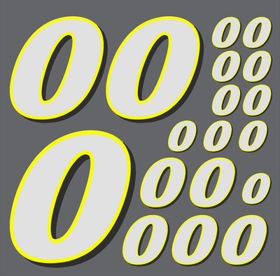 White-Yellow/Black Number 0's Racing Vinyl Decal Sheet 1/16-1/8th stocknascarsf1
