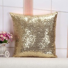 12x12 Inch Sequined Pillow Cover - 12" x 12" Pack of 1 Champagne Gold