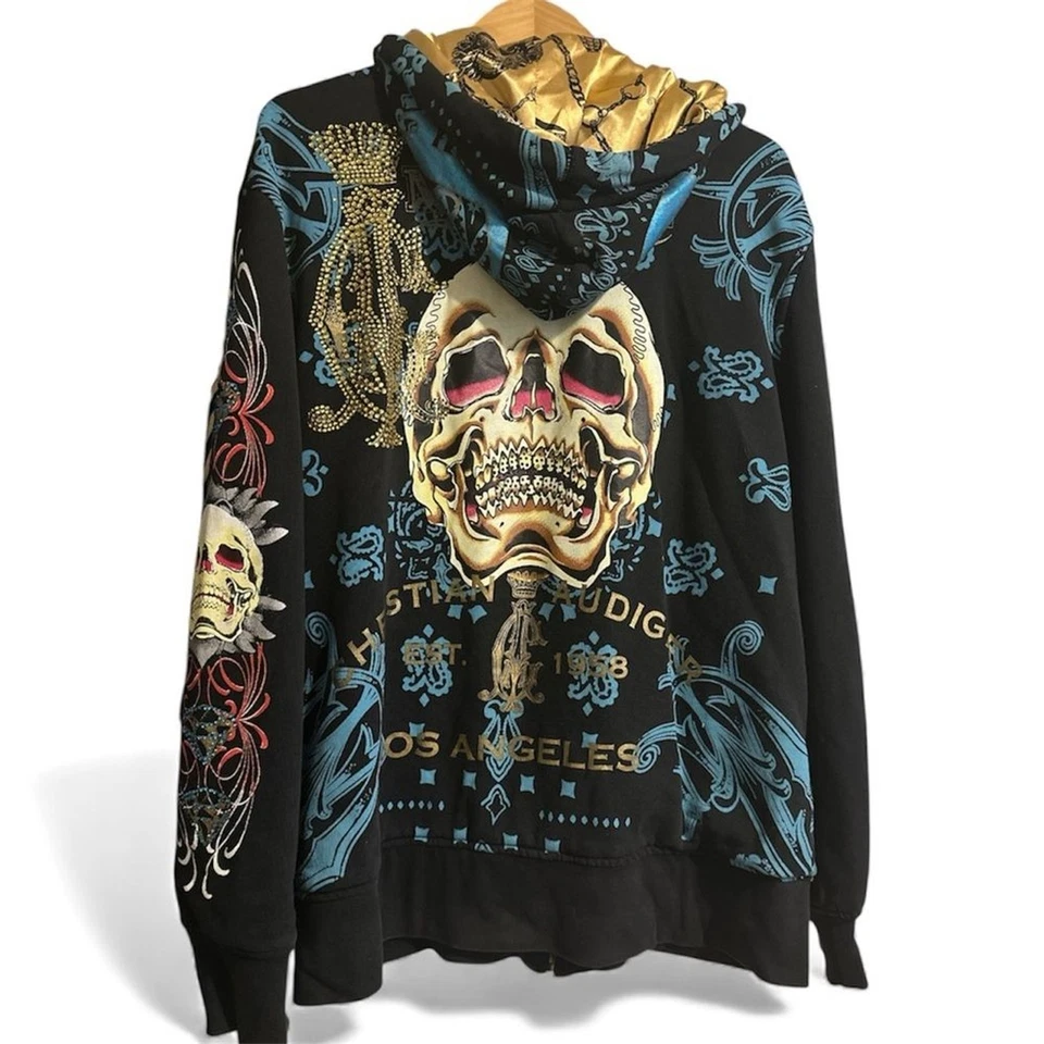 Christian Audigier Para Hombre 3XL Sudadera con Capucha Negra Algodón Forrada con Cremallera Foto 2 de 4