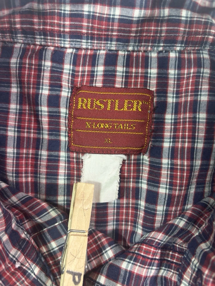 Camisa vaquera vintage para hombre roja negra blanca a cuadros Rustler Western Pearl Snap XL Foto 4 de 4