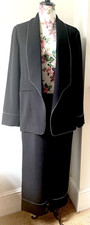 Black Tuxedo Dinner Suit  jacket & Wide Leg Ankle Grazer Trousers 12-14 RRP £325