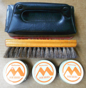 Lot for Shoe Polishing Horse Hair Brush & Storage Case w/3 Meltonian Polishes