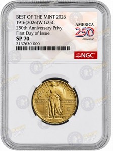 2026 W Standing Liberty Quarter Gold Coin .999  NGC SP70 First Day Issue × FDI 