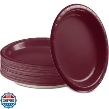 Amcrate Paper Dinner Plates Burgundy, 8 1/2 Inches Paper Plates Disposable, S
