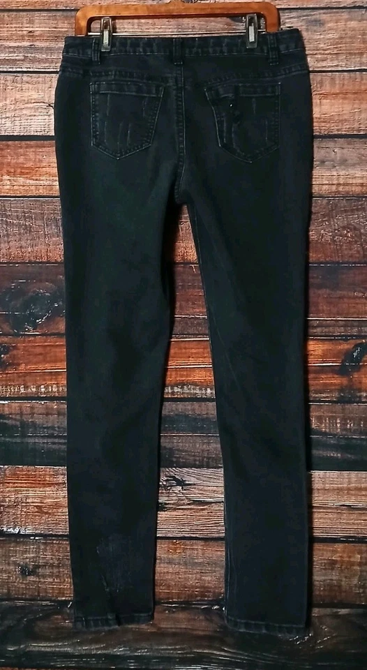 Pantalones de mezclilla elásticos negros de tiro medio ajustados desgastados talla 10 Indigo Thread Co  Foto 4 de 4