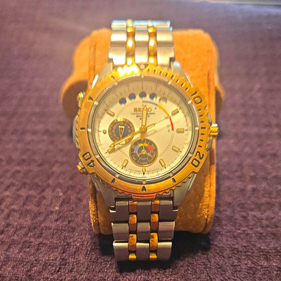 Seiko Yacht Timer Quartz Chronograph 100m Two-Tone 40mm White Dial Watch