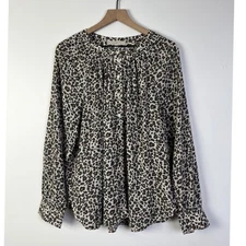 LOFT Leopard Print Mob Wife Blouse Long Sleeve Button Down Relaxed Fit XL