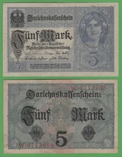Germany 5 Mark 1917 P-56 Circulated
