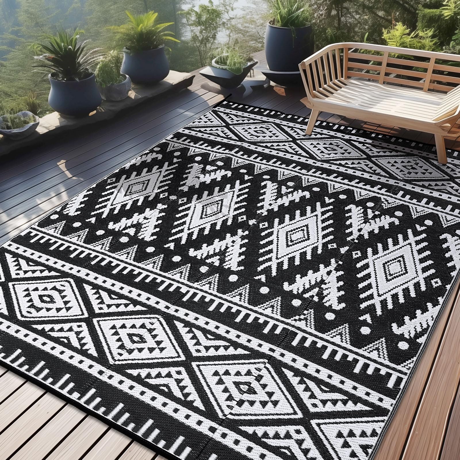 Outdoor Rug Waterproof 9x12 ft, Reversible Outdoor Plastic Straw Rug, Boho Pa...