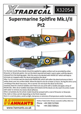 Xtra Decals 1/32 SUPERMARINE SPITFIRE Mk.I & Mk.II British Fighter Part 2