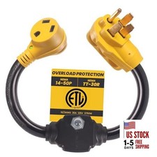 Overload Protector 50 Amp to 30 Amp RV Adapter Plug for Camper with Circuit