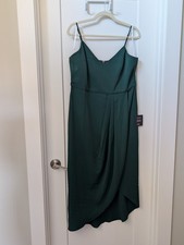 Lulus Green Sleeveless Strap A-Line Hi-Low Dress XL V-Neck Zip Adjustable