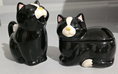 VTG Takahashi Sugar and Creamer Cats Tuxedo Black and White Kitty Made in Japan