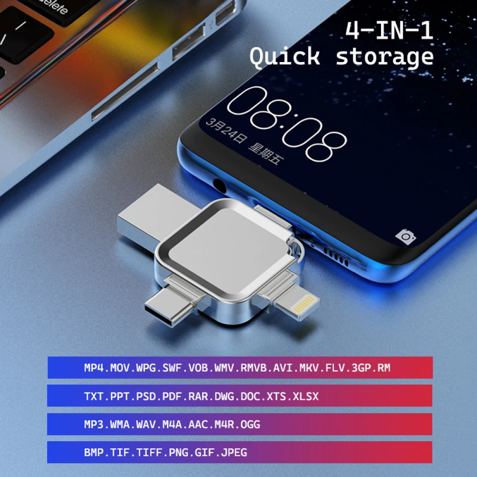 2T/1T Flash Drive 4IN1 USB3.0 Memory Photo Stick for iPhone Android iPad Type C - Image 4 of 4