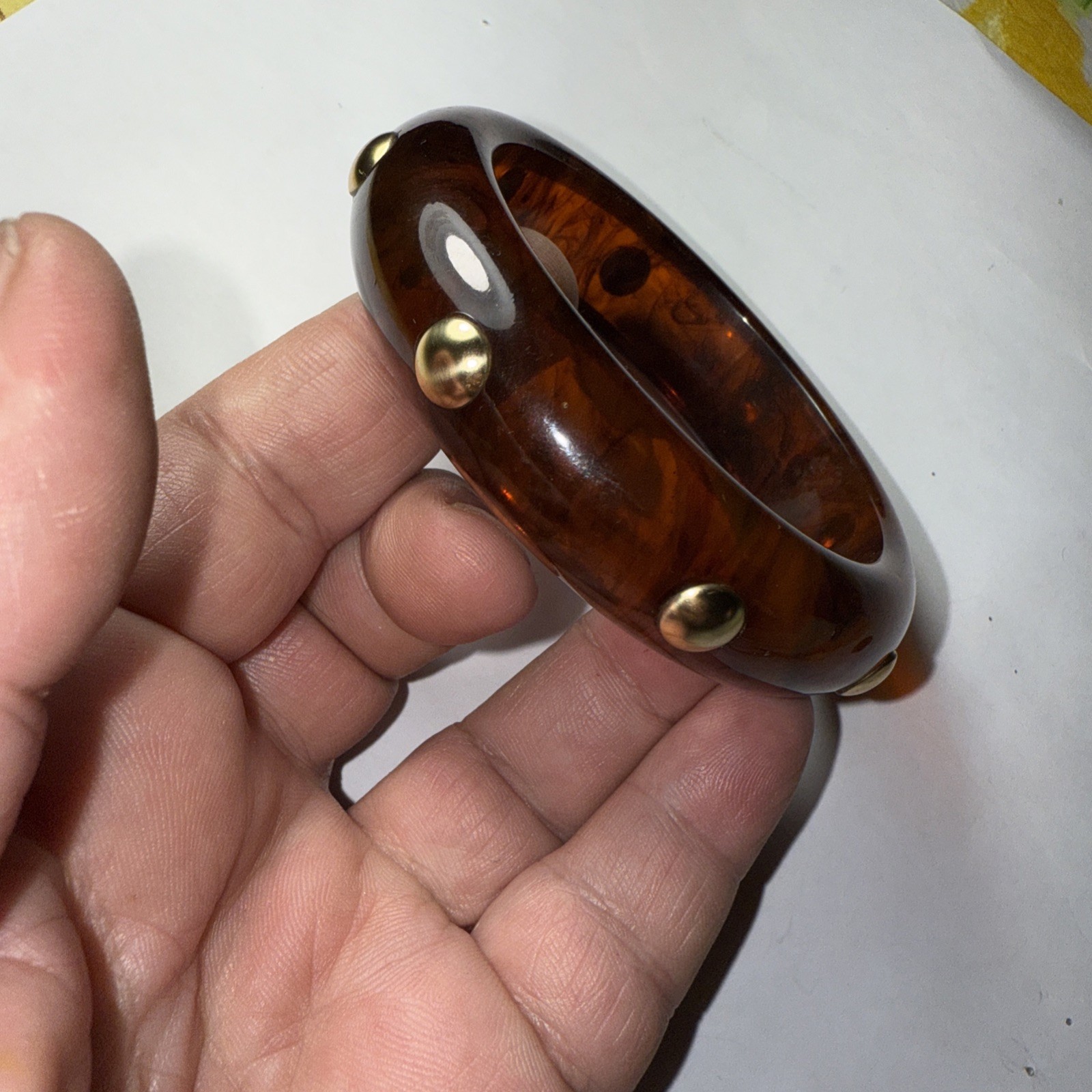 Bracelet Bangle Bakelite Root bear With Studs 3/4… - image 15