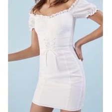 Reformation Miami White Linen Off Shoulder Corset Lace Up Mini Dress 2