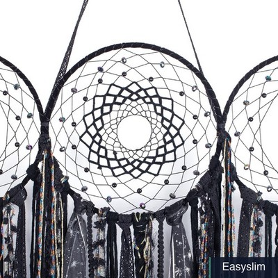 Triple Moon Macrame Wall Hanging Tapestry Black Cotton Dream Catcher