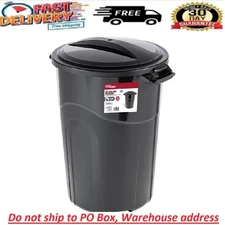 Hyper Tough 32 Gallon Heavy Duty Plastic Garbage Can Included Lid Indoor/Outdoor