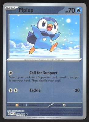 Piplup 027/094 Reverse Holofoil ME02: Phantasmal Flames LP-NM